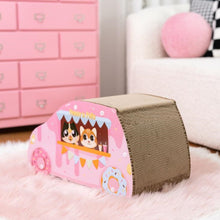 Load image into Gallery viewer, Back view of the Donut Car Cat Scratcher featuring a sturdy scratch board for active cats.