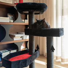 Load image into Gallery viewer, A cat on the coffin platform of the Gothic Style Cat Tree