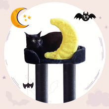 Load image into Gallery viewer, Nightfall Cat Tree, moon and bat theme details.