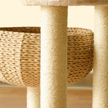 Load image into Gallery viewer, wicker nest and scratching post combo of Sleeping in the Bowl Cat Tree