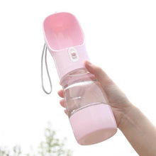 Load image into Gallery viewer, pink portable dog water bottle with food dispenser