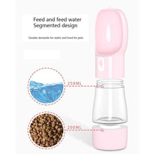 Load image into Gallery viewer, pink 2 in 1 water & food bottle for dog walking hiking