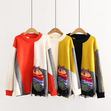 Load image into Gallery viewer, Harajuku Cat Patchwork Sweater