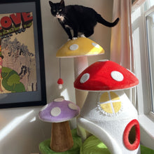 Load image into Gallery viewer, A cat standing on the mushroom platform of the Magic Mushroom Cat Tree
