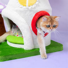 Load image into Gallery viewer, A cat walking out from the double-door condo of the Magic Mushroom Cat Tree

