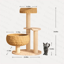 Load image into Gallery viewer, Sleeping in the Bowl Cat Tree size with cat for comparison
