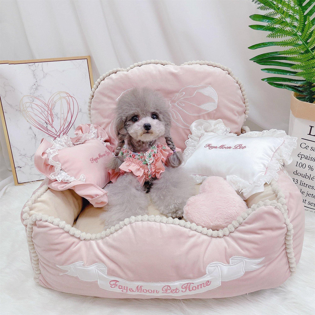 Pinky Princess Style Pet Bed With Pillows - San Frenchie