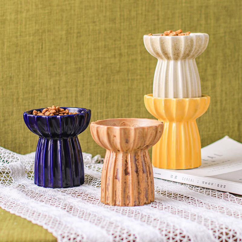 Hand Made Multi Color Raised Ceramic Cat Bowl - San Frenchie