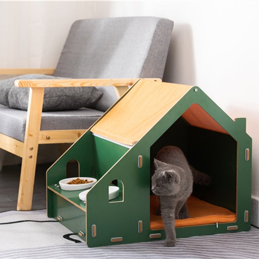 Green Cat House with Dining Table