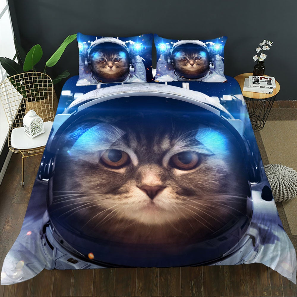 3D Space Astronaut Cat Duvet Cover Set