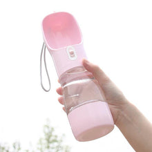 Load image into Gallery viewer, pink portable dog water bottle with food dispenser
