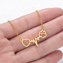 Load image into Gallery viewer, Stainless Steel Heart Beat Paw Print Necklace - San Frenchie
