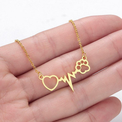 Stainless Steel Heart Beat Paw Print Necklace - San Frenchie